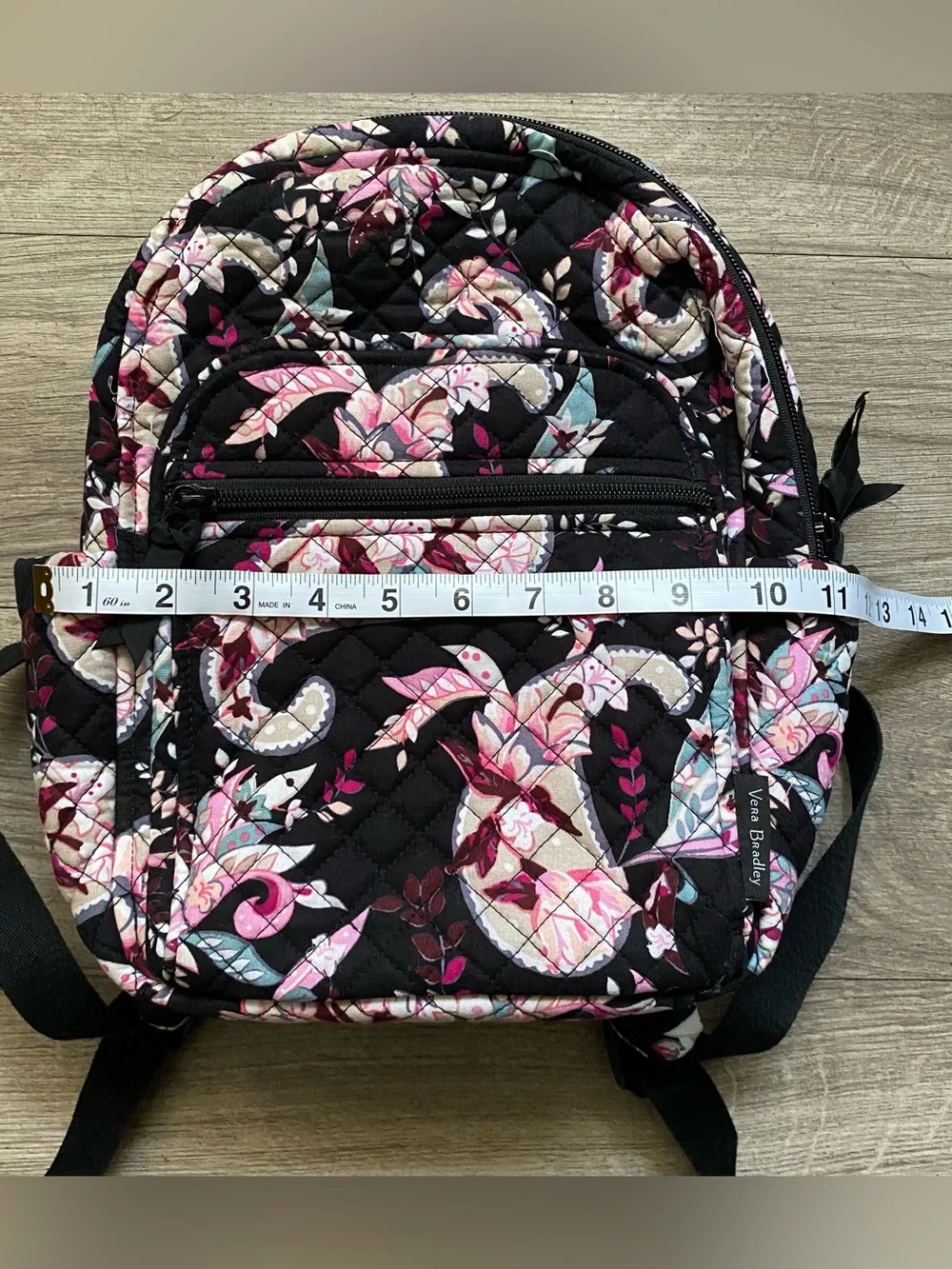 Vera Bradley Black Quilted Botanical  Paisley Mini Backpack